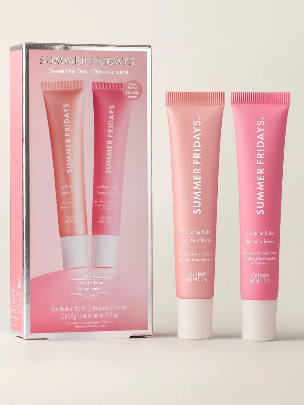 Summer Fridays Pink Lip Butter Balm Duo — Soft Pink & Bright Pink